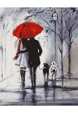 Spacer pod czerwoną parasolką