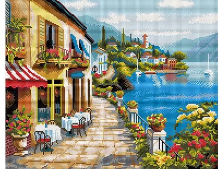 Obraz kryształami "Cafe na nabrzeżu" diamentowa mozaika