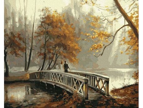 Most w jesiennym parku malowanie po numerach