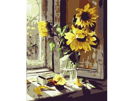 Słoneczniki na oknie 50x65cm malowanie po numerach