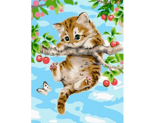 Kotek na gałęzi wiśni