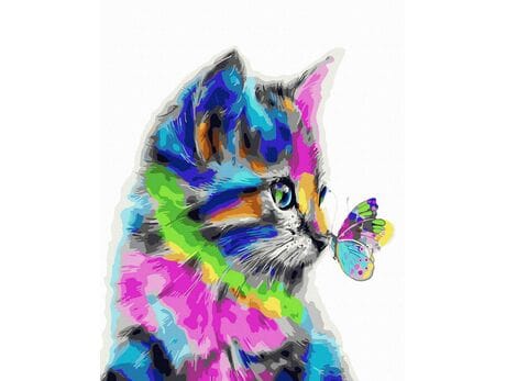 Kot i motyl w kolorowych barwach malowanie po numerach