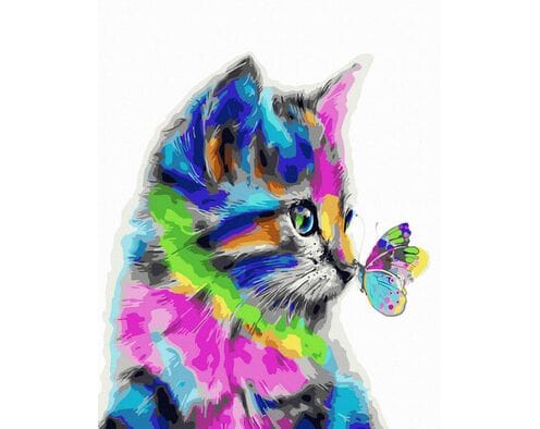 Kot i motyl w kolorowych barwach