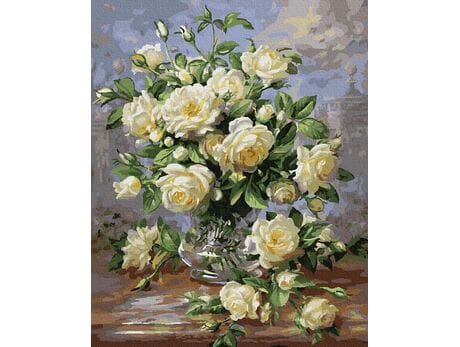 Bukiet białych róż 40cm*50cm (bez ramy) malowanie po numerach