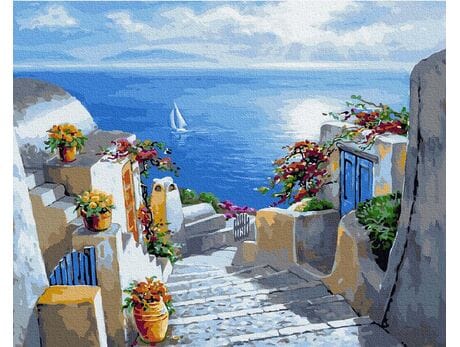 Schody do morza(Santorini) 40cm*50cm (bez ramy) malowanie po numerach
