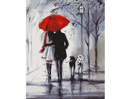 Spacer pod czerwoną parasolką 40cm*50cm (bez ramy) malowanie po numerach