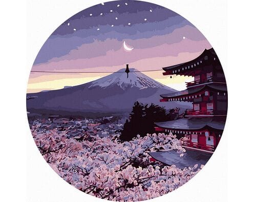 Wiosenne japońskie noce 40x40 cm na okrągłej ramie