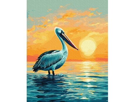 Pelikan pod zachodzącym niebem 40x50 cm malowanie po numerach