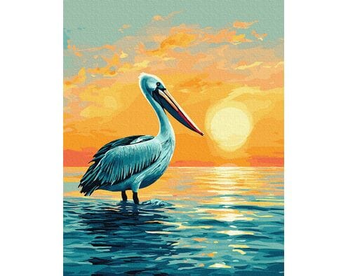 Pelikan pod zachodzącym niebem 40x50 cm