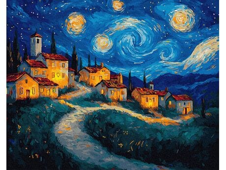 Wioska we śnie gwiazd 40x50 cm malowanie po numerach