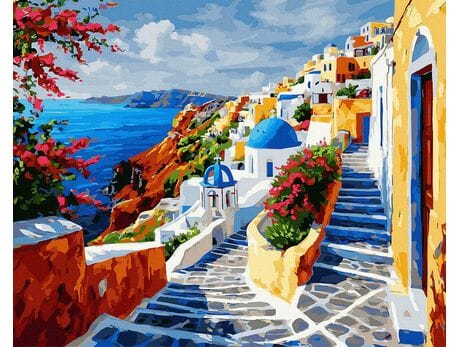 Greckie lato w czerwieni 40x50 cm malowanie po numerach