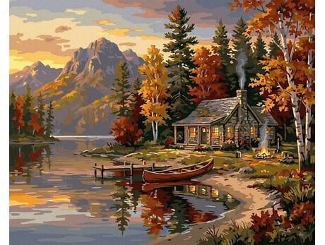 Jesienny zmrok nad jeziorem 40x50 cm malowanie po numerach