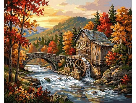 Złota godzina nad młynem 40x50 cm malowanie po numerach