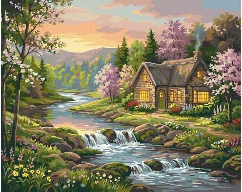 Domek w kwitnącym ogrodzie 40x50 cm