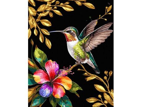 Koliber i złote akcenty 40x50 cm malowanie po numerach