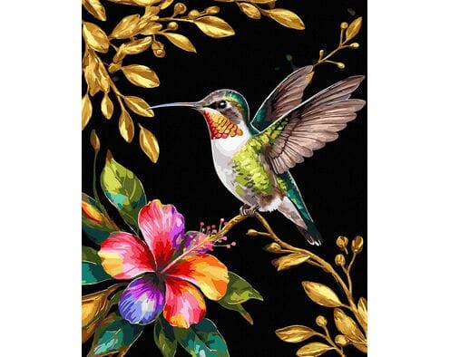 Koliber i złote akcenty 40x50 cm