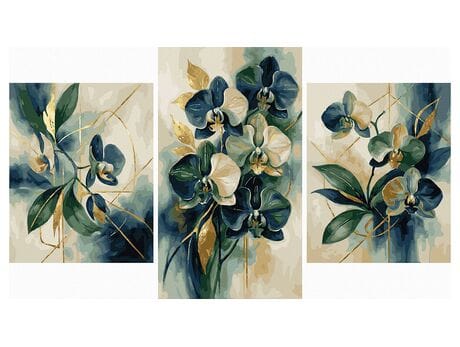 Storczyk złoto Kinabalu Tryptyk 70x120 cm malowanie po numerach