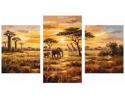 Zachód słońca w sawannie Tryptyk 70x120 cm