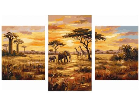 Zachód słońca w sawannie Tryptyk 70x120 cm malowanie po numerach