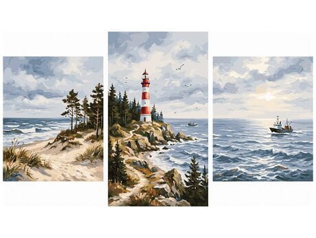 Latarnia nad Bałtykiem Tryptyk 70x120 cm malowanie po numerach