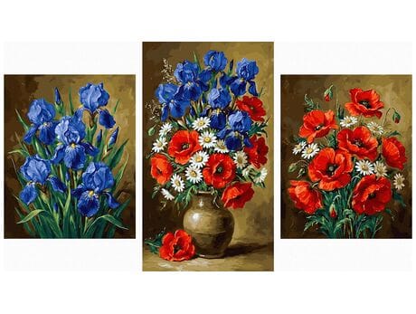 Irysy, maki i rumianki Tryptyk 70x120 cm malowanie po numerach