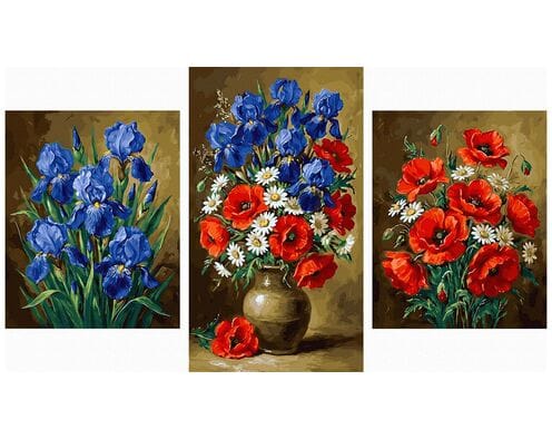 Irysy, maki i rumianki Tryptyk 70x120 cm