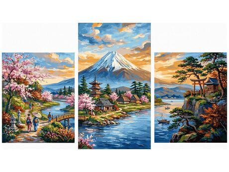 Spokój japońskich gór Tryptyk 70x120 cm malowanie po numerach