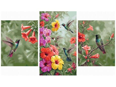 Piękne fruwające kolibry Tryptyk 70x120 cm malowanie po numerach