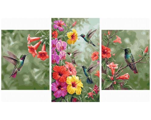 Piękne fruwające kolibry Tryptyk 70x120 cm