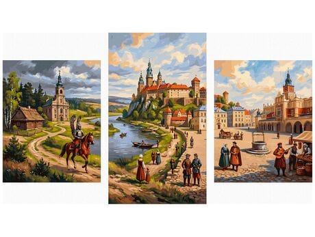 Polska starożytność Tryptyk 70x120 cm malowanie po numerach