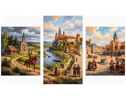 Polska starożytność Tryptyk 70x120 cm