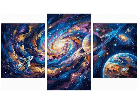 Podróże po wszechświecie Tryptyk 70x120 cm malowanie po numerach
