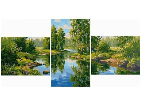 Letnie popołudnie nad rzeczką Tryptyk 70x140 cm malowanie po numerach
