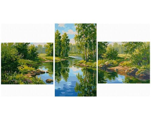 Letnie popołudnie nad rzeczką Tryptyk 70x140 cm