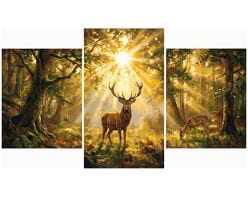Jelenie w słonecznym lesie Tryptyk 70x120 cm