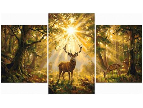 Jelenie w słonecznym lesie Tryptyk 70x120 cm malowanie po numerach