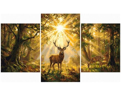 Jelenie w słonecznym lesie Tryptyk 70x120 cm