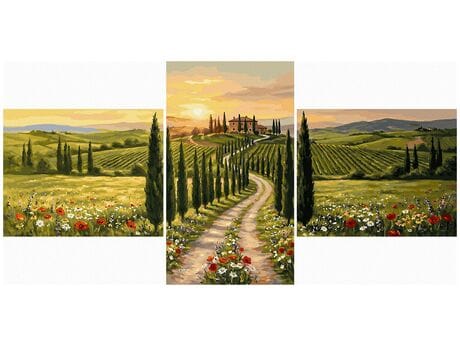 Zachod słonca w Toskanii Tryptyk 70x140 cm malowanie po numerach