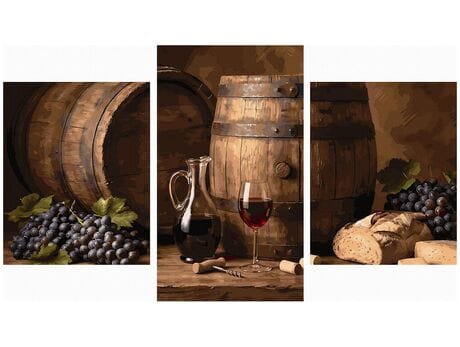 Młode wino,  świeży chleb Tryptyk 70x120 cm malowanie po numerach
