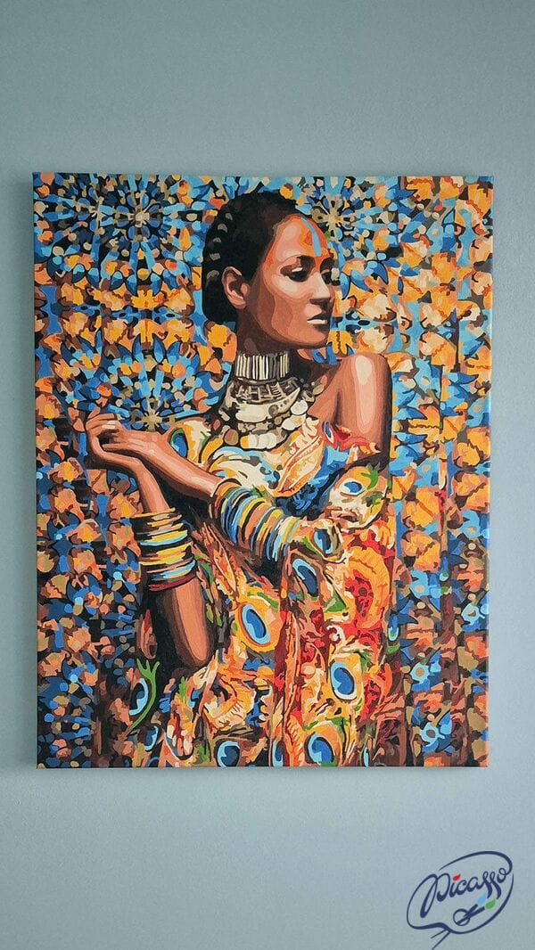 Kobieta w kolorowej sukni 50x65cm